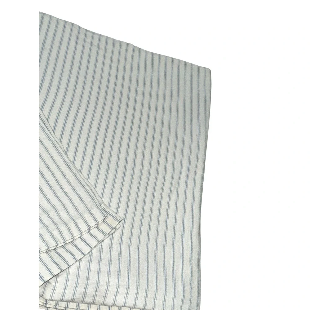 Vintage Flannel Flat Sheet Blue & White Stripe 74x88 Twin Full Size Cotton